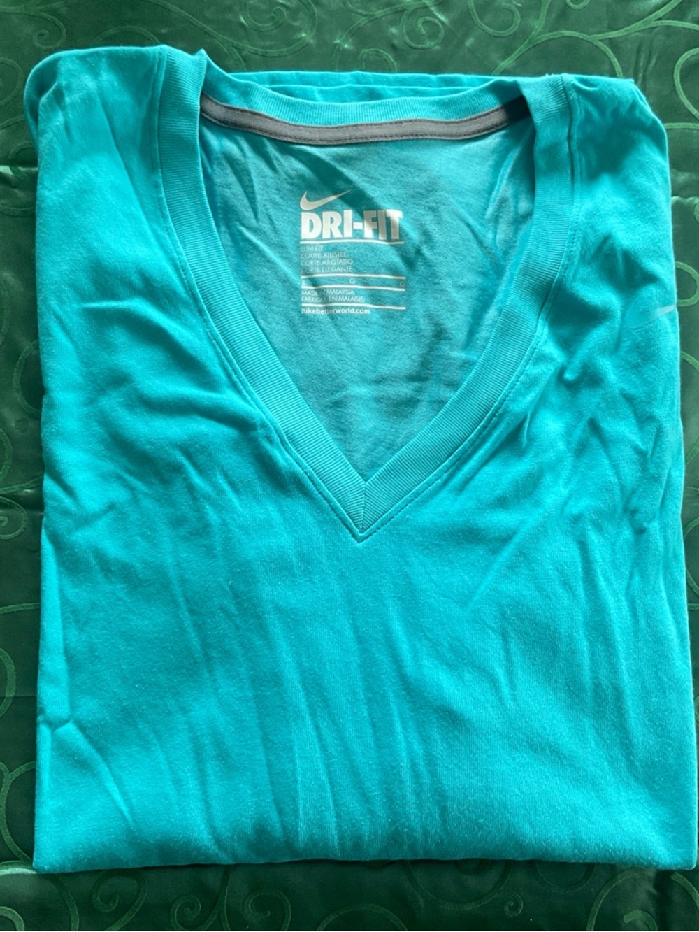 Nike Dri-FIT V-Neck Tee in Teal Blue